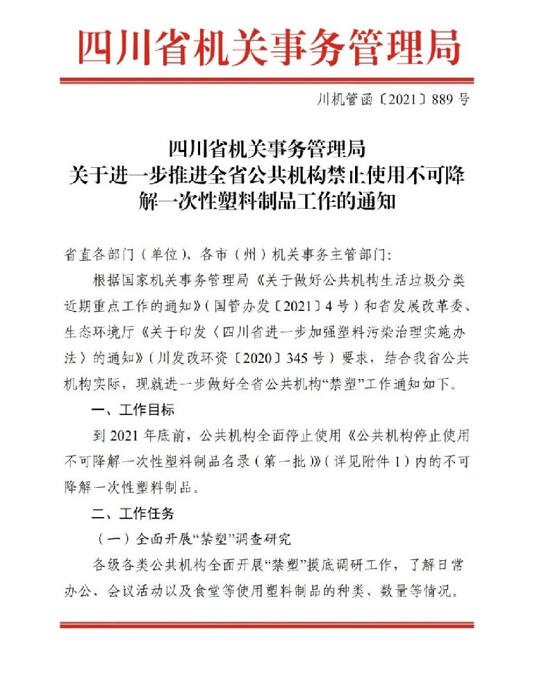 四川發(fā)布：公共機構(gòu)停止使用不可降解一次性塑料制品名錄，今年年底前全面停止使用！